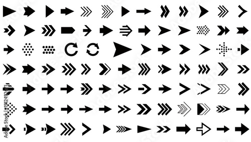 Abstract pattern of black and white arrows arranged in multiple rows with directional motifs.