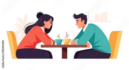 Couple Sitting Together Drinking Coffee.