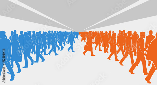 Crowd of People Walking in Opposite Directions.