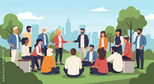 Diverse Group of People Gathering Outdoors.