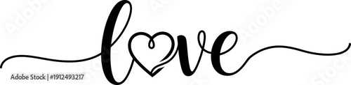 Cursive Love Word with Heart Symbol.