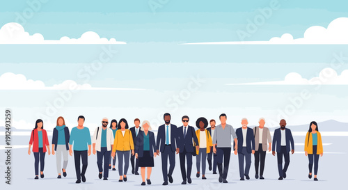 Diverse Group of People Walking Together.