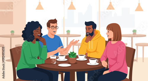 Group of Friends Having Conversation at Table.