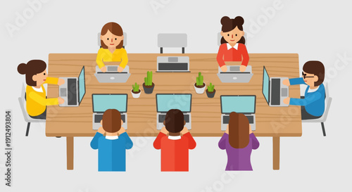 Group of People Working on Computers Together.