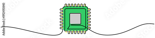 Editable continuous one line drawing microprocessor vector for tech themes. Ideal for modern computing graphics, minimalist hardware designs. Symbolizes innovation, ai, and processing power.