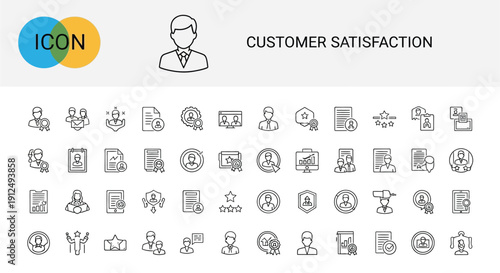 Customer satisfaction icon set with various business and support line illustrations