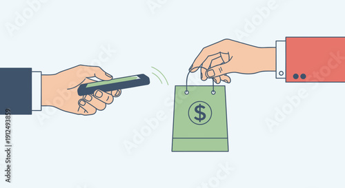 Hand holding money bag with dollar sign.