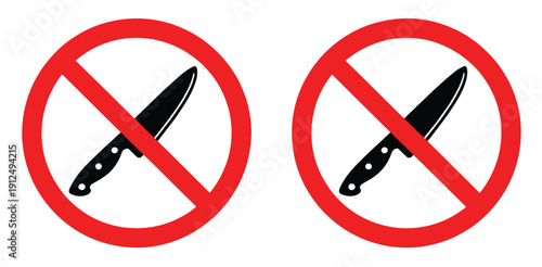 No Knife Prohibition Sign icon, vector illustration of stop sharp objects symbol, restricted area and safety warning pictogram, isolated on white background, perfect for signage, apps, websites,