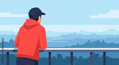 Man in Red Hoodie Looking Outdoors.