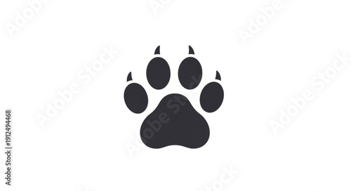 Black Paw Print Icon on White Background.