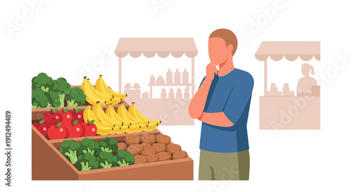 Man Shopping for Fresh Produce at Market.