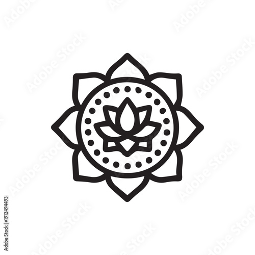 Minimalist Black Line Art Lotus Flower Mandala for Spiritual Design