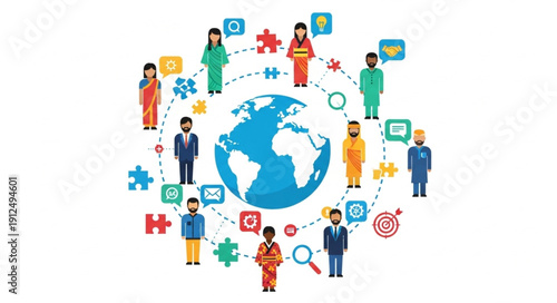 Global community connection and communication concept illustration.
