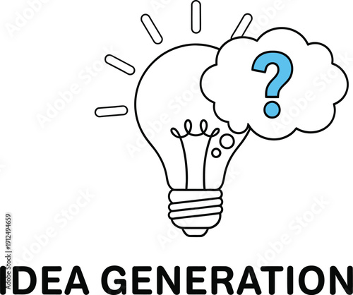 Idea generation concept with light bulb and question mark
