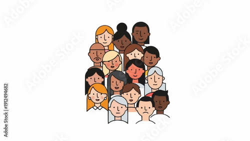 Diverse group of people faces together.