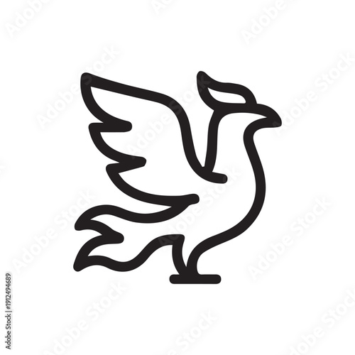Elegant Black Line Art Icon Of A Mythical Phoenix Bird In Flight