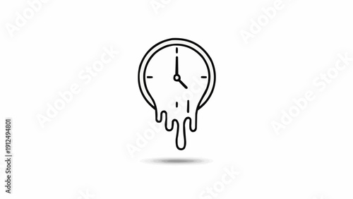 Melting clock icon with dripping effect.