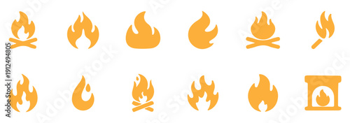 Fire icon vector set. Fire flame icon. Burning symbol. Fireball sign. Energy illustration. Flames symbols set flat style.