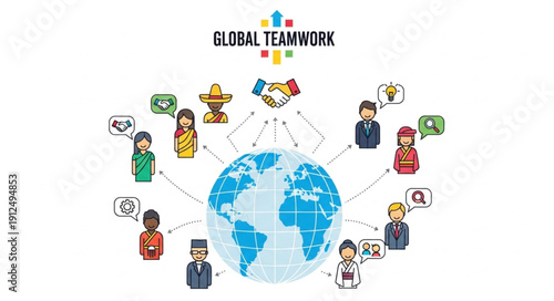 Global Teamwork Concept with Diverse People Connected to Earth.