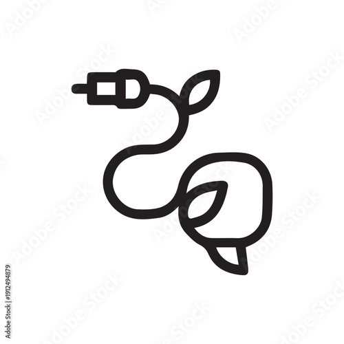 Clean Green Energy Source Icon With Plant Plug And Leafy Cable