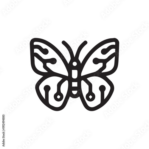Minimalist Black Circuit Board Butterfly Icon For Tech Logos Design