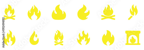 Fire icon vector set. Fire flame icon. Burning symbol. Fireball sign. Energy illustration. Flames symbols set flat style.