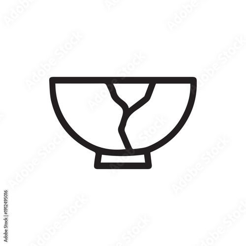 Minimalist Black Line Icon Of A Cracked Bowl On A White Background
