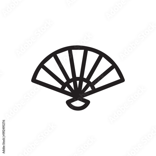 Minimalist Black Outline Of An Open Hand Fan For Summer Cooling