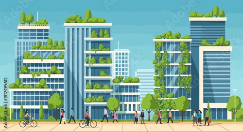 Sustainable City Buildings with Green Roofs.