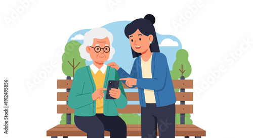 Woman and Elderly Man Sitting Together.