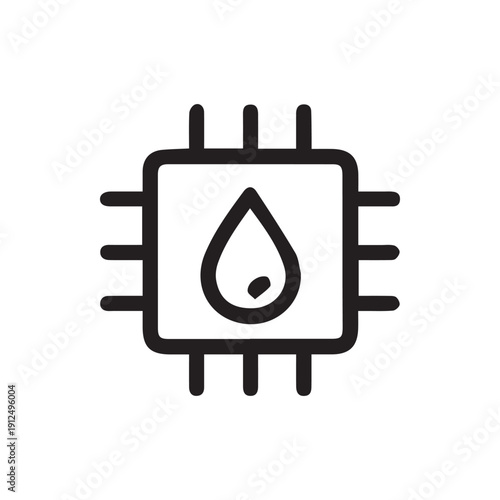 Hand Drawn Liquid Drop Icon on a Microchip for Tech Concepts