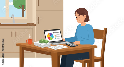 Woman Working on Laptop at Desk.