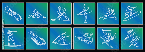 Winter sports icons set skiing snowboarding ice skating vector illustration flat design