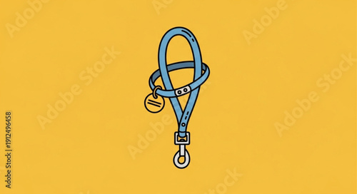 Dog leash and collar illustration on yellow background.