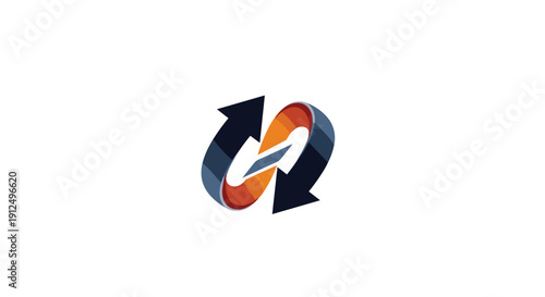 Modern logo design featuring two interlocking arrows forming an infinity symbol with a gradient of orange and blue.