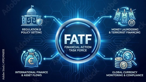 FATF acronym, financial act task force concept, intergovernmental organization established to combat money laundering, terrorist financing, and other threats to the integrity vector illustration 