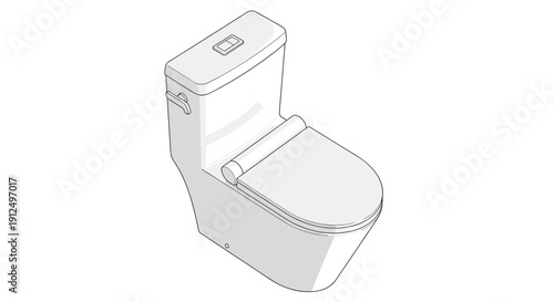High angle view of modern white ceramic toilet bowl with closed lid for bathroom interior design and plumbing catalog.