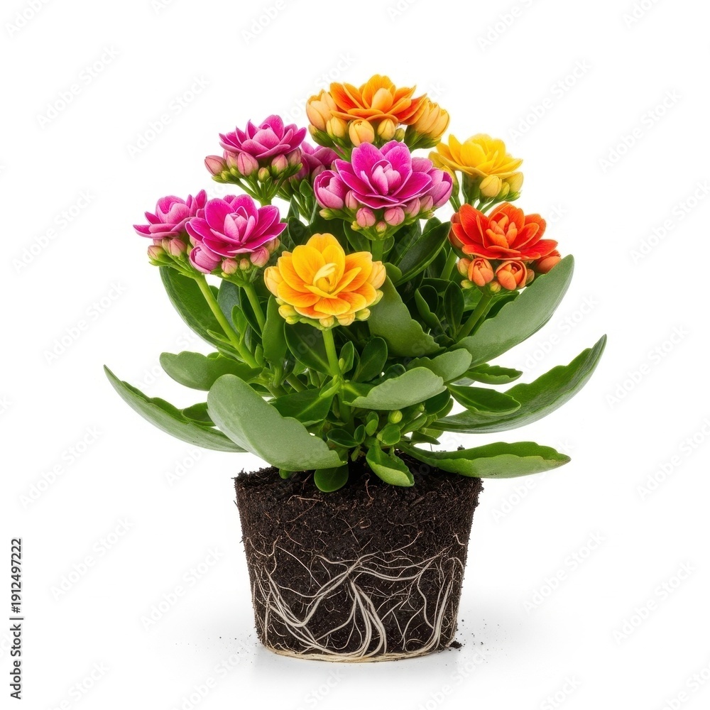 Fototapeta premium Colorful Kalanchoe Blossfeldiana Plant in Pot - A Vibrant Indoor Delight.