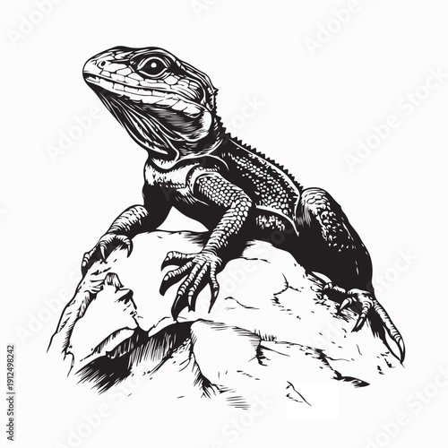 Reptile Resting on Rock Natural Habitat Vector Isolated on white Background