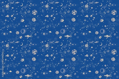 Obraz na plátně Vibrant cosmic pattern with planets, stars, and celestial bodies in space