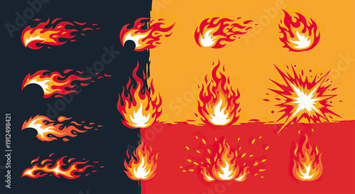 Collection of dynamic fire and explosion effects for game animation.