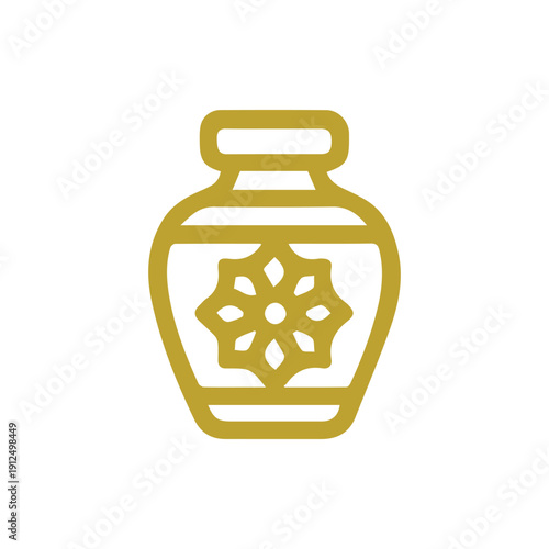 Elegant Gold Vase Icon with a Stylized Eight Petal Flower Design