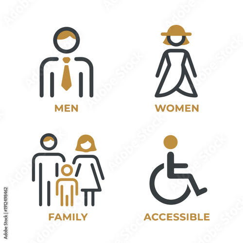 Toilet and restroom icon set, Men and women restroom icon set