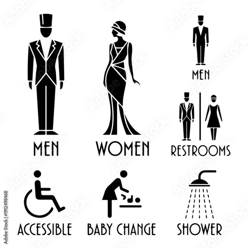 Toilet and restroom icon set, Men and women restroom icon set
