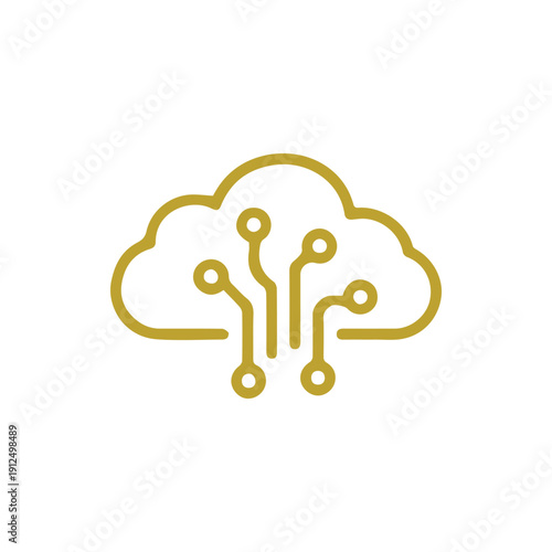 Gold Cloud Computing Icon with Circuit Board for Digital Technology