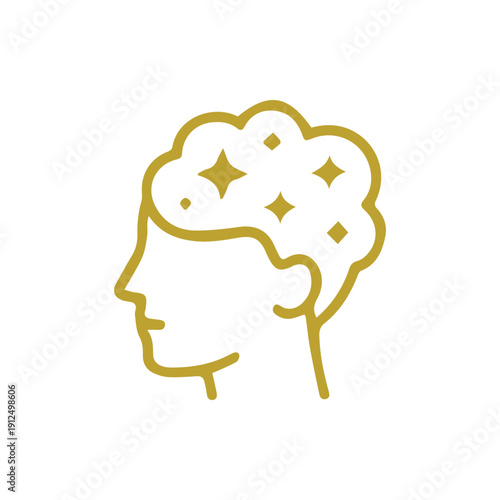 Minimalist Gold Icon Of Human Head With Sparkling Creative Thoughts