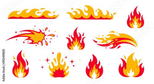 Dynamic Collection of Cartoon Fire and Flame Elements.