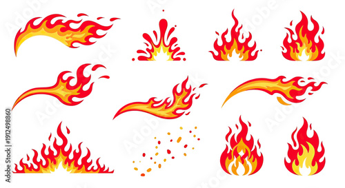Dynamic collection of various fire flames and burning effects.
