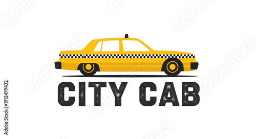 Yellow City Cab Taxi Illustration with Text.