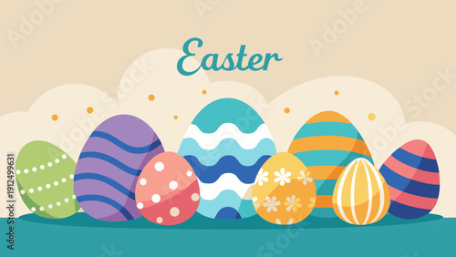 Easter social post design with eggs along bottom edge, large white space above